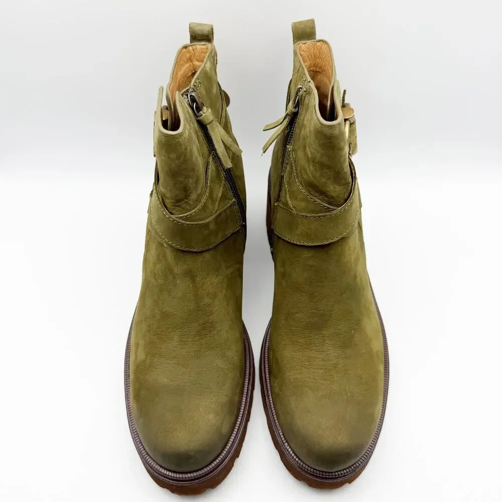 Sofft Womens Jenine Moto Ankle Boots Size US 11 Green Leather Block Heel NIB